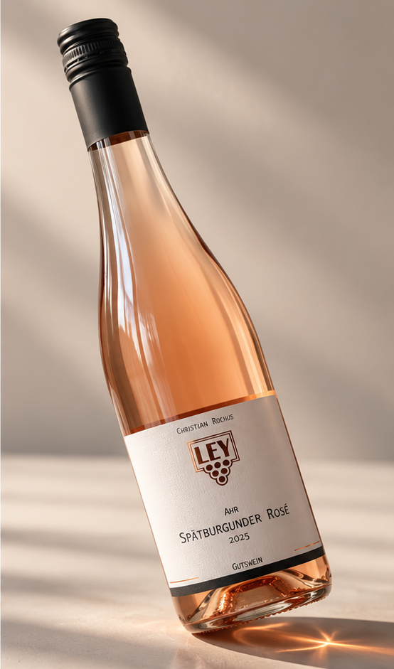LEY Spätburgunder Rosé 2025, schräg fotografiert